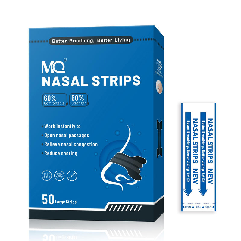MQ 50ct Nasal Strips for Snoring Black Nose Strips for Breathing Extra Strength Snore Strips to Open Nasal Passages, Relieve Nasal Congestion Black-50