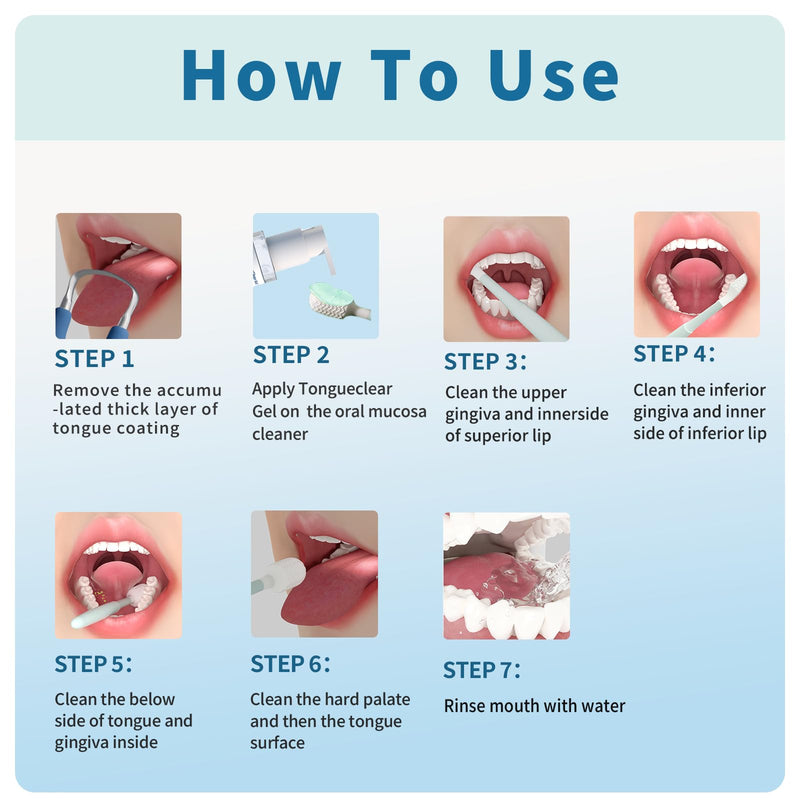 Effective Tongue Scraper and Oral Mucosal Cleaner Kit for Adults - Ergonomic Tongue Cleaner Promotes Fresher Breath, Mild Solution Oral Mucosal Cleaner package, Personal Care Essential (Blue) blue For Sensitive