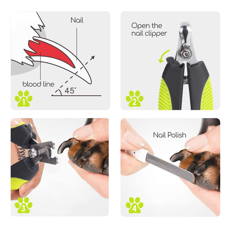 Nobleza Pet Nail Clippers Professional Claw Scissors for Dogs and Cats, Stainless Steel Claw Clippers High Quality, Claw Care Nail Clippers with Safety Protection, Safety Lock and Nail File Dark Gray & Green - BeesActive Australia