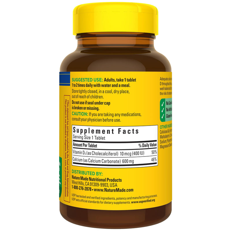 Nature Made Calcium 600 mg with Vitamin D3, Dietary Supplement for Bone Support, 120 Tablets (Pack of 3) Unflavored 120 Count (Pack of 3)