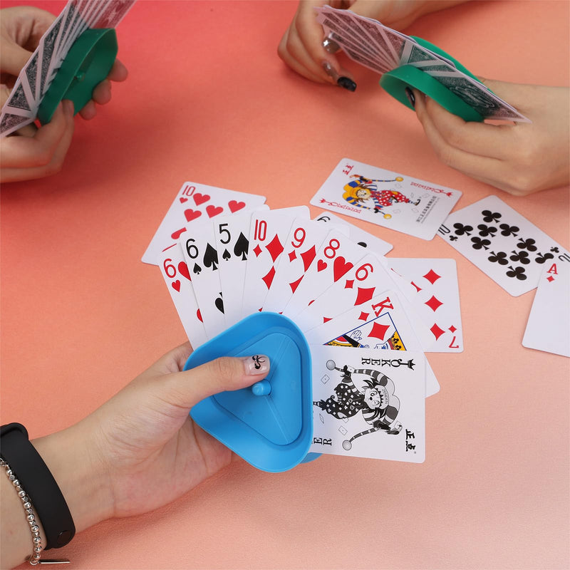 1 Pack Triangle Shaped Hands-Free Playing Card Holder for Kids,Playing Card Games Holder,Adults,Poker Parties,Family Card Game Nights&Classroom Activities (4pack) 4 Pack (Red,yellow,blue,green)