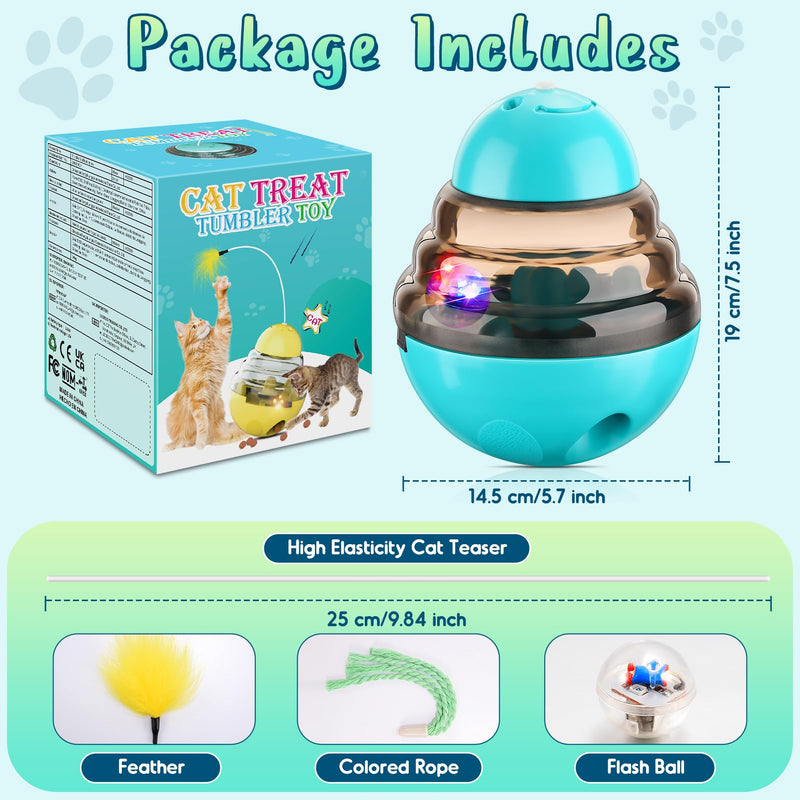 Tumbler Cat Toys for Indoor Bored Cats,Fun Wand Toy and Feather Toys Slow Feeder with Flash Ball,Cat Toys for Indoor Cats to Loss Weight and Exercise Feeding Pet Supplies Birthday Gift (Blue) Blue - BeesActive Australia