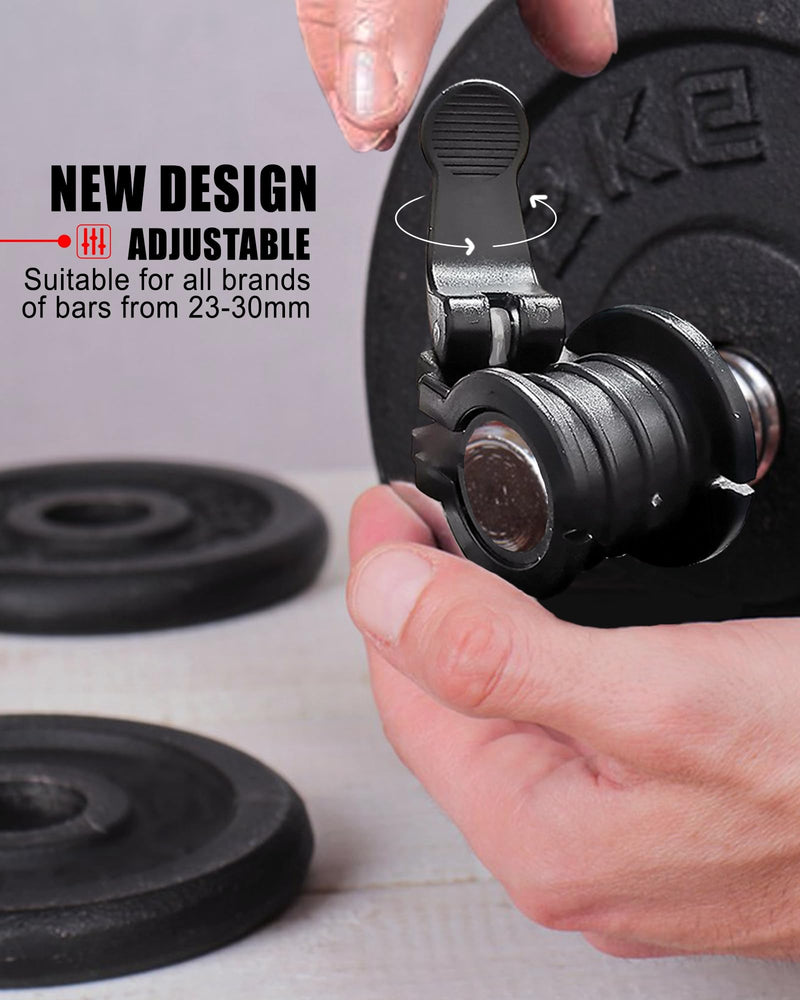 Pro Barbell Clips 1 inch Barbell Clamps 0.9-1.18inch Quick Release Weight Clips for Bars Multi-Size Adjustable Olympic Barbell Clamps Black - BeesActive Australia