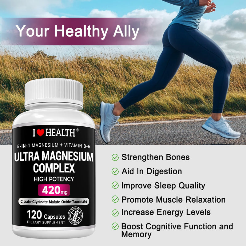 Magnesium Glycinate Complex 420mg with Vitamin B6 – High Absorption Magnesium for Sleep, Muscle & Nerve Support – Made in USA | Eurofins 3rd-Party Tested – Vegan, Non-GMO – 120 Capsules