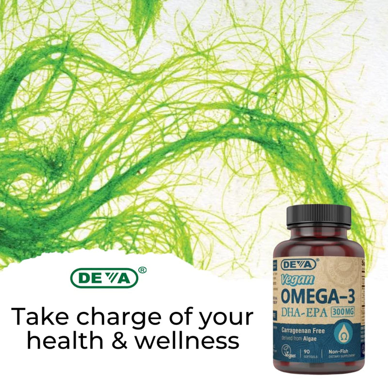 DEVA Vegan Omega-3 DHA-EPA 300MG 2-Pack – No Carrageenan, Non-Fish Oil Derived from Algae, Non-GMO, 90 Gelatin-Free Softgels Ea 90 Count (Pack of 2)