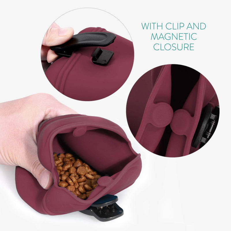 Navaris Silicone Dog Treat Pouch - Training Pet Puppy Bag Pocket Snack Treat Food Holder with Clip for Belt for Dog Walks - Set of 2 Grey & red - BeesActive Australia