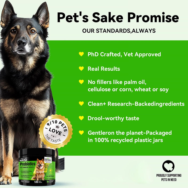Probiotics for Dogs – Digestive & Immune Support Soft Chews with Prebiotics, Fiber & Enzymes – Relieves Diarrhea, Gas & Itchy Skin – Chicken Flavor Dog Supplement, 120 Chews