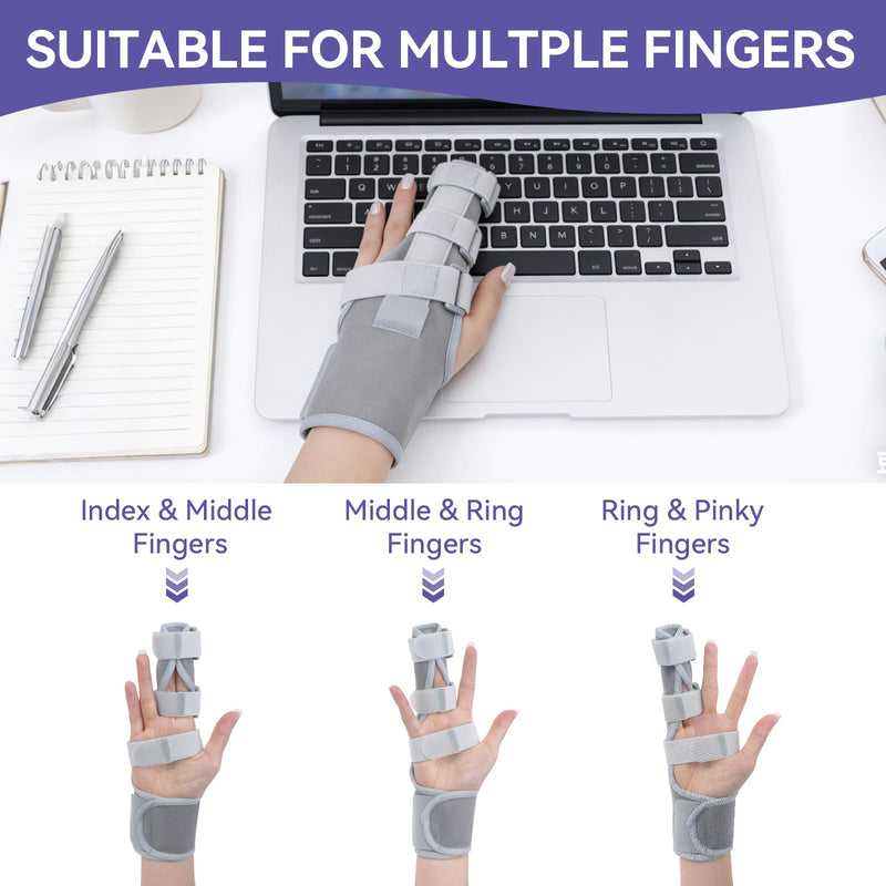 Double Trigger Finger Splint, Aluminum Finger Brace Joint Stabilizer, Adjustable Composite Fabric Hand Brace with Finger Support for Broken Fingers, Sprains, Mallet Injury, Arthritis