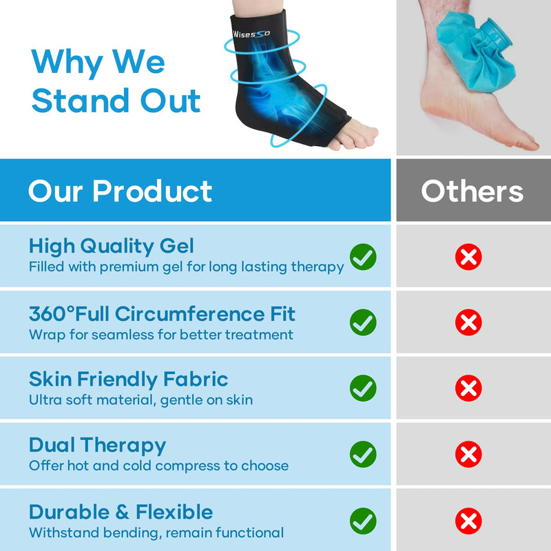 Ankle Ice Pack Wrap, Achilles Tendonitis Brace for Hot & Cold Compress, Resuable Ankle Ice Pack for Injuries, Swelling, Plantar Fasciitis, Sprained, Pain Relief (Black, 1 Pack) Black L-1pc - BeesActive Australia