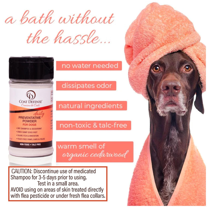 COAT DEFENSE Preventative Powder | Made in USA | 3.5oz Waterless Dog Shampoo & Pet Deodorizer for Smelly Dogs | Provides Anti Itch Relief | Dog Shampoo for Dry Itchy Skin & Dog Shampoo for Smelly Dogs - BeesActive Australia