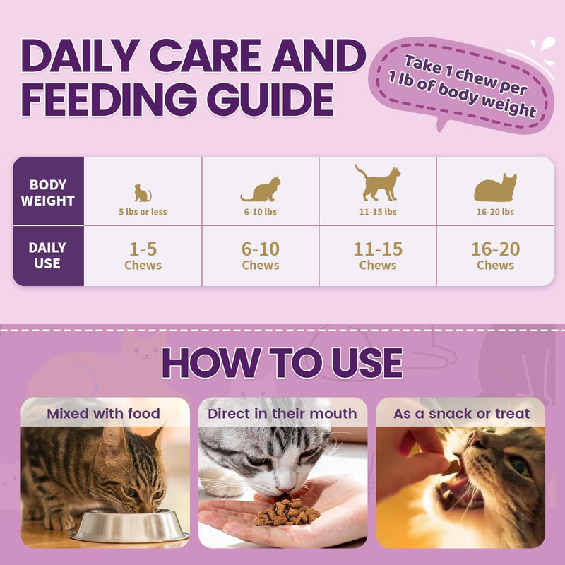 Taurine for Cats Vitamins Treats, 10 in 1 Cat Multivitamin with Fish Oil - 500 Crunchy & Creamy Chews Supports Energy, Bone, Joint, Skin & Coat Health, Digestion, Immunity for Cat All Breeds & Ages