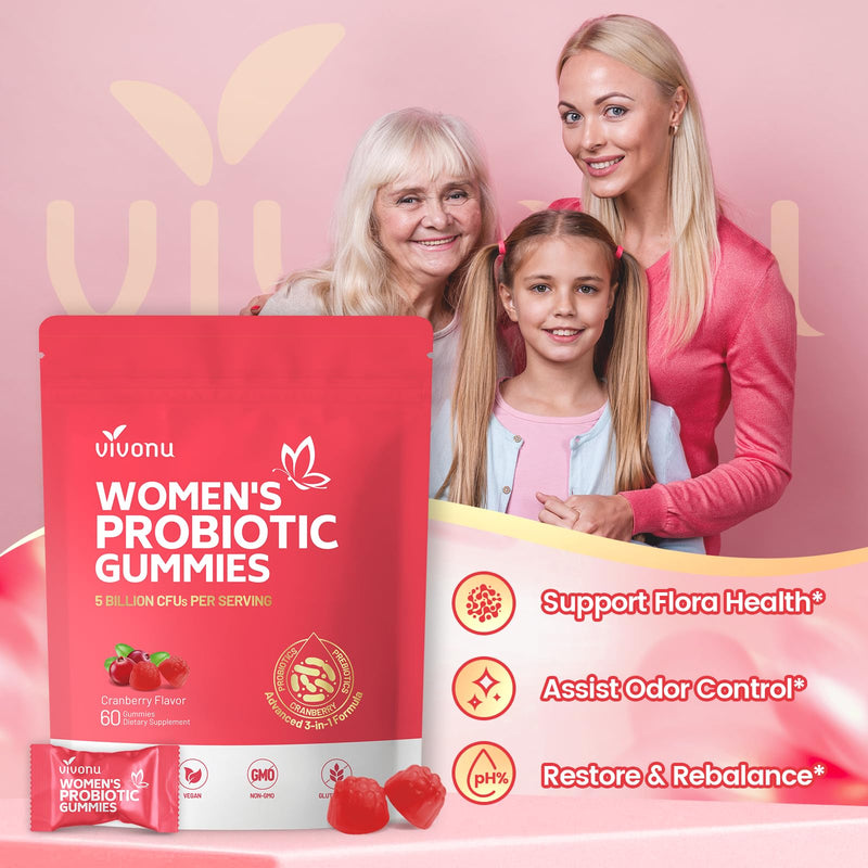Viginal Probiotic for Women, Women Probiotic Gummies, Feminine Balance Gummies, Cranberry Probiotics for Woman Vaginigal Health, Yeast Ph Balance| 60 Gummies 60pcs/1bag - BeesActive Australia