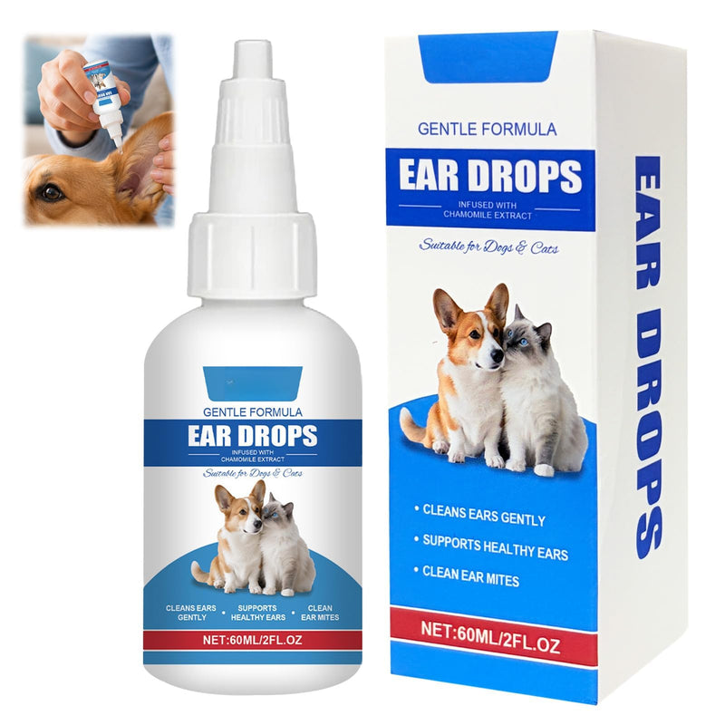 Dog Ear Cleaner Drops for Itchy Ears, Pet Ear Wash for Wax Removal and Odour Control, Gentle Ear Solution for Dogs and Cats for Daily Ear Hygiene