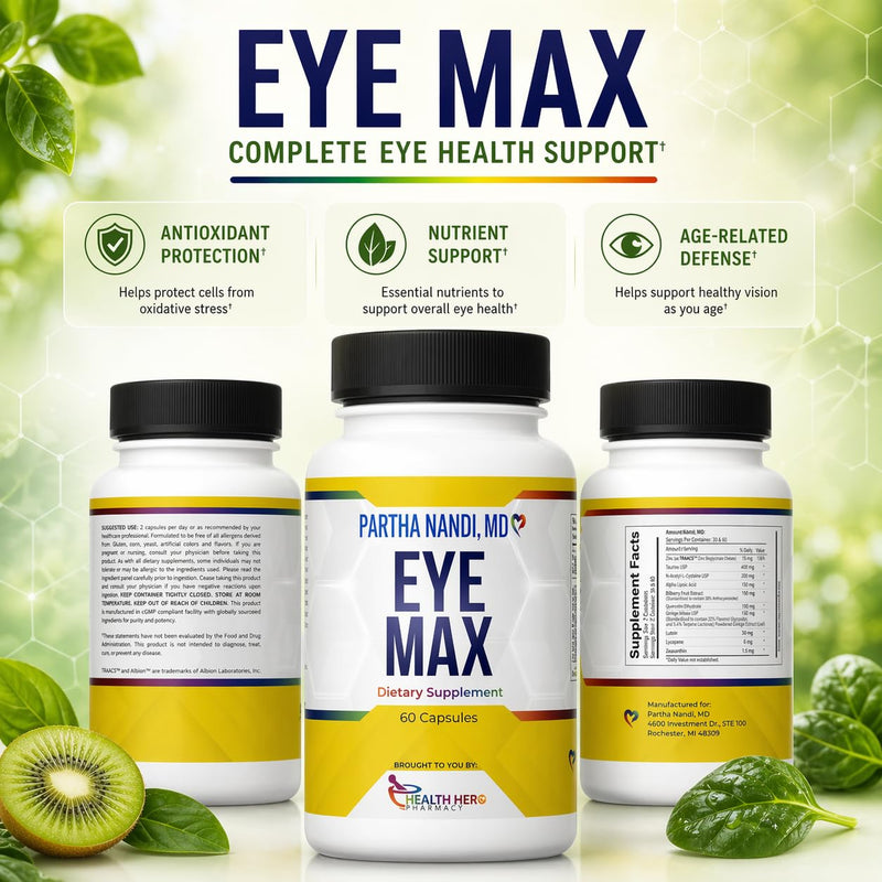 Dr. Nandi Eye Max – Lutein, Zeaxanthin & Lycopene – Vision & Macular Health Support – 60 Capsules
