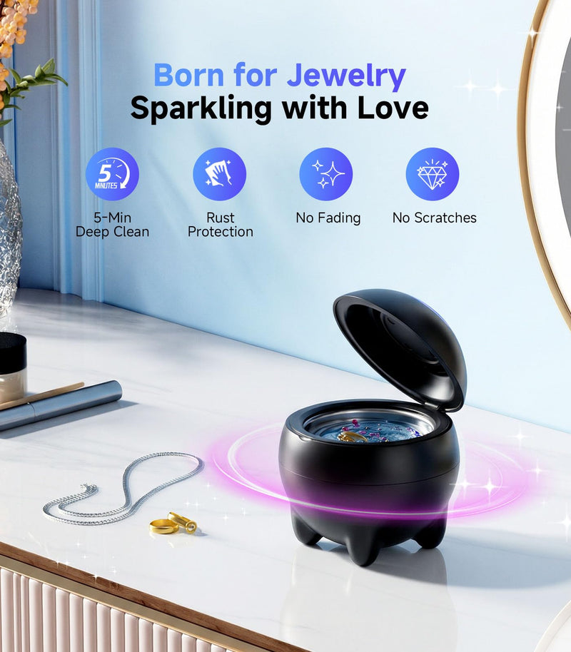 Ultrasonic Jewelry Cleaner Machine, 45KHz Retainer Cleaner Ultrasonic Professional for Aligner, Mouthguard, Ring, Earrings Sterling Silver Deep Cleaner with 4 Modes, Low Noise, 304Stainless Steel Tank Black