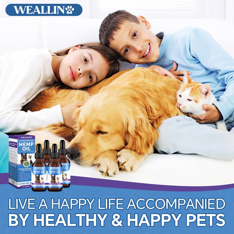 WEALLIN Hemp Oil for Dogs and Cats - Omega-3, 6, 9 Rich Organic Extract - Eases Pet Anxiety, Pain, Skin & Coat Health - Stress Relief, Hip & Joint Support - Calming Treats (4 Pack) 4PC