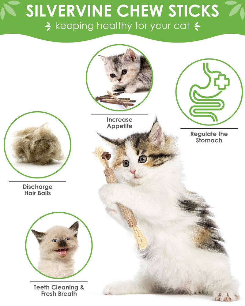 TINDTOP Silvervine Chew Sticks for Cats, 12 Pack Natural Catnip Chew Toys for Kittens Teeth Cleaning, Matatabi Dental Care, Increase Appetite, Calm Cat Anxiety and Stress, Cat Dental Toy - BeesActive Australia