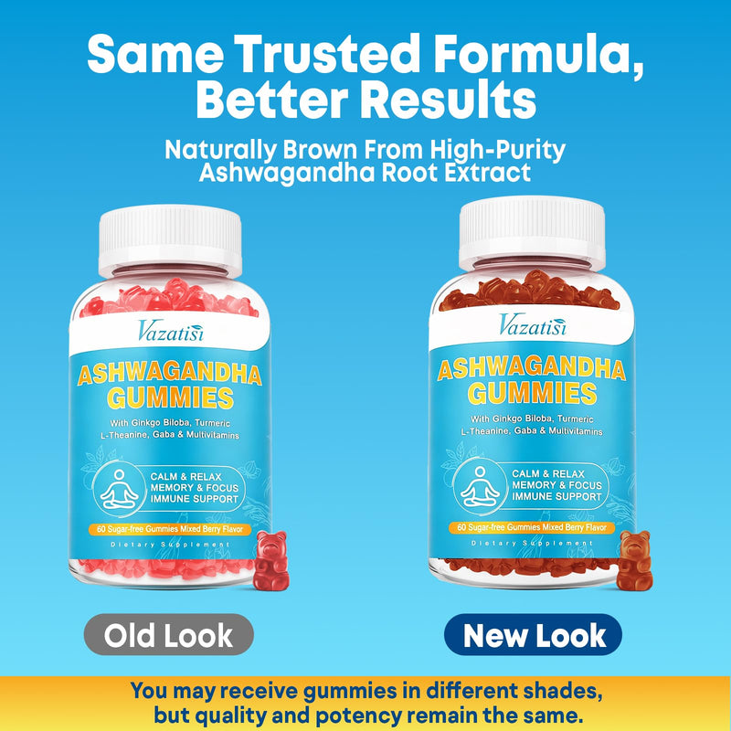 2 Pack Ashwagandha Gummies with Turmeric GABA Mood Energy and Immune Support, Mixed Berry Flavor 120 Cts 60 Count (Pack of 2)