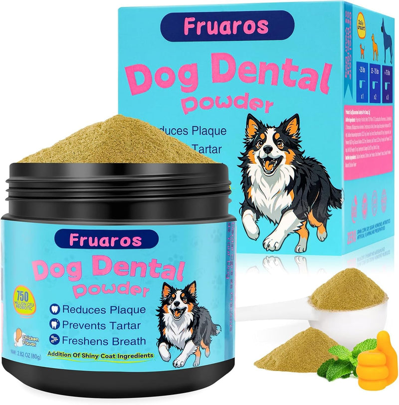 [3-in-1] Dog Dental Powder for Plaque and Tartar Support - 750M CFU Probiotics & Brown Algae Dog Breath Freshener - Vet-Grade Teeth Cleaning, Gut & Coat Health - 2.8 oz (80g) for Small Dogs & Puppies Small Dogs (2.8 oz / 80g) - 80 Day Supply