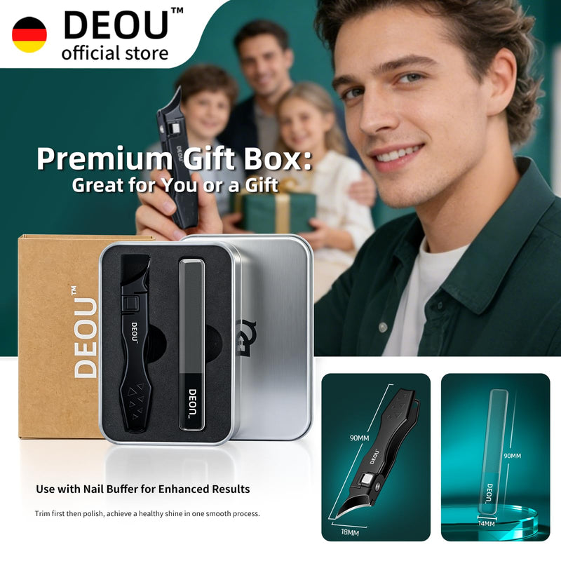 DEOU Ingrown Toenail Clippers with Nail File, Premium Stainless Steel Oblique Cutter, Anti-Splash One-Piece Casting, Manicure Tool with Keyhole, Gift Box for Thick/Hard/Fungal Nails Black Diagonal Scissors