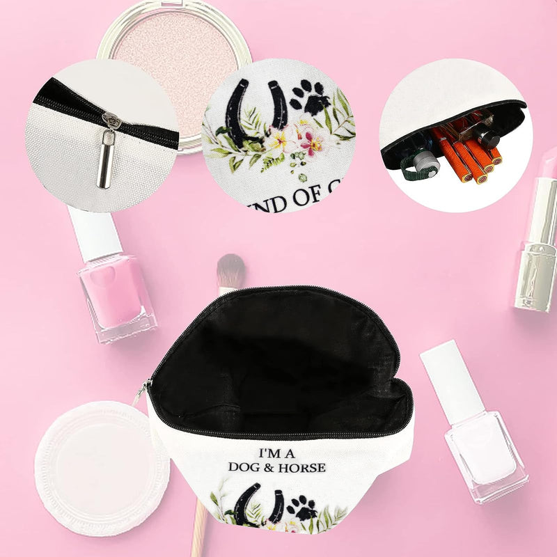 Horse lovers Dog Lover Gifts Horse Makeup Bags, I'm a Dog And Horse Kind Of Girl, Paw Print Horseshoe Gift For Dog Mom Cowgirl Equestrian Gifts Lady Travel Toiletry Bag Horse Gifts For Girls Women Horse Dog - BeesActive Australia
