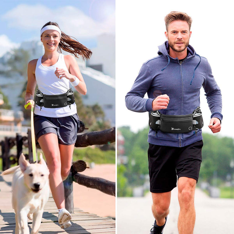 Number-one Running Belt with Water Bottles(2 x 175ML), Hydration Belt Waterproof Waist Pack Bag Fits iPhones Adjustable Sports Waist Pouch for Marathon Running Hiking Cycling Black
