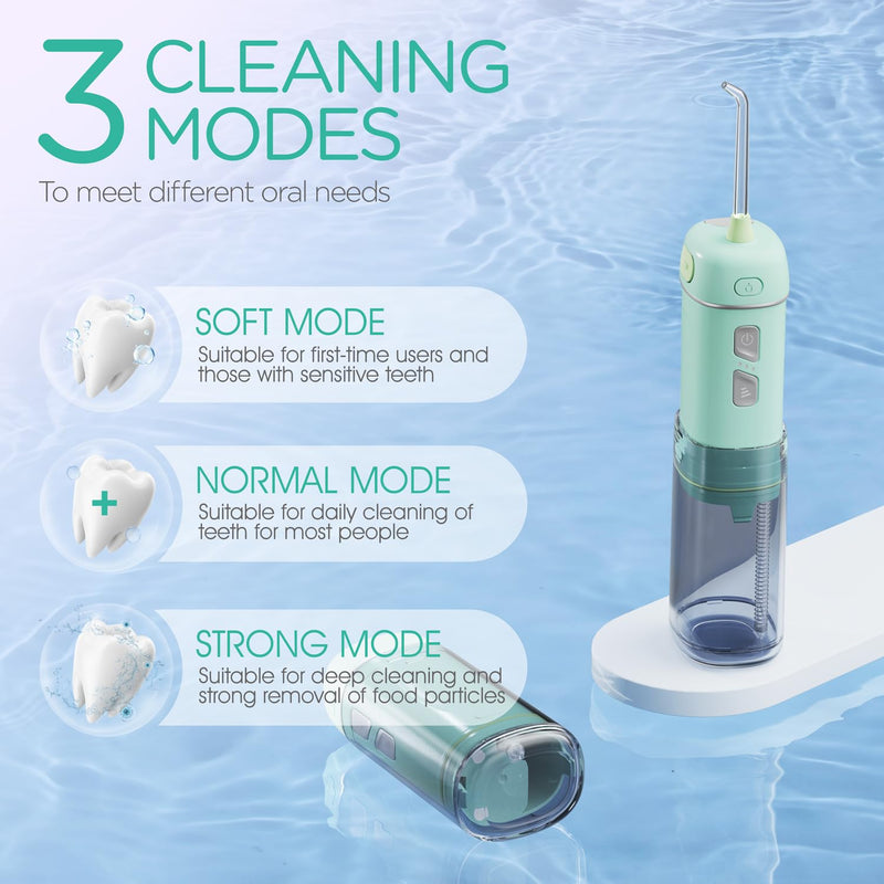 VOYOR-HEALTH Portable Water Flosser Cordless, Mini Travel Oral Irrigator with Telescopic Water Tank, IPX7 Waterproof Water Dental Flosser for Teeth Cleaning Braces & Dental Care WF510 (Light Green) Light Green