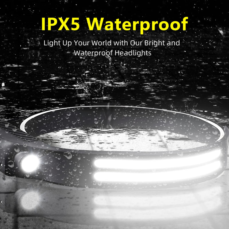 LED Headlamp Rechargeable 6PCS - 230° COB Super Bright Head Lights for Forehead, Hard hat Light for Adults, USB C Headband Flashlight for Work, Hiking, Running, Camping Essentials Gear Black 6 Pack - New Upgrade II Dual-Led Strip