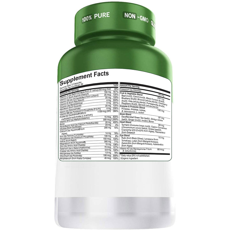 Herbtonics Whole Food Multivitamin for Men & Women – Vegan Multivitamin with Real Fruits & Veggies, Probiotics, CoQ10, Turmeric & More – 120 Capsules