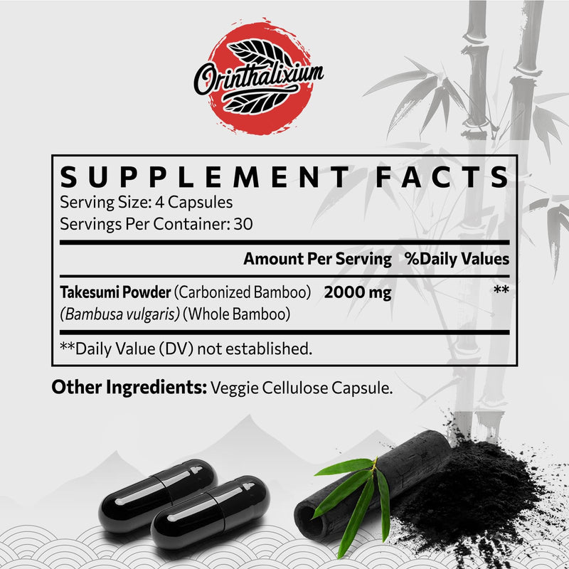 Takesumi Activated Charcoal 2000mg ‚Äì Activated Charcoal from Bamboo for Max Absorption, Detox & Gut, 120 Vegan Capsules 120 Count (Pack of 1) - BeesActive Australia