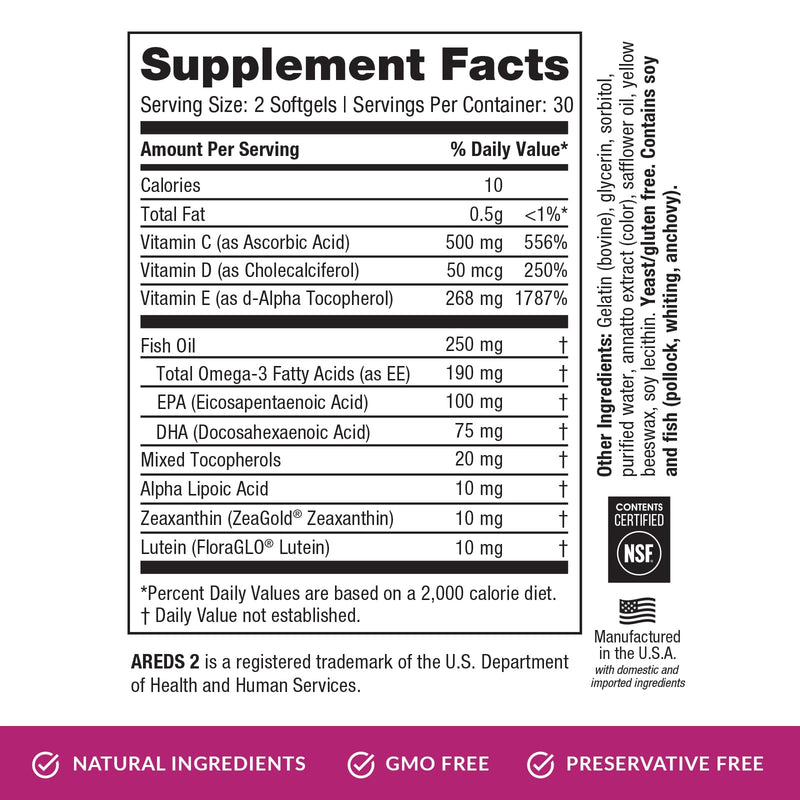 EyePromise Macular Health Eye Vitamin | 60 Softgel Capsules with No Zinc, Containing Lutein, Vitamin C, D, E, Omega-3 Fish Oil, and Zeaxanthin | - BeesActive Australia