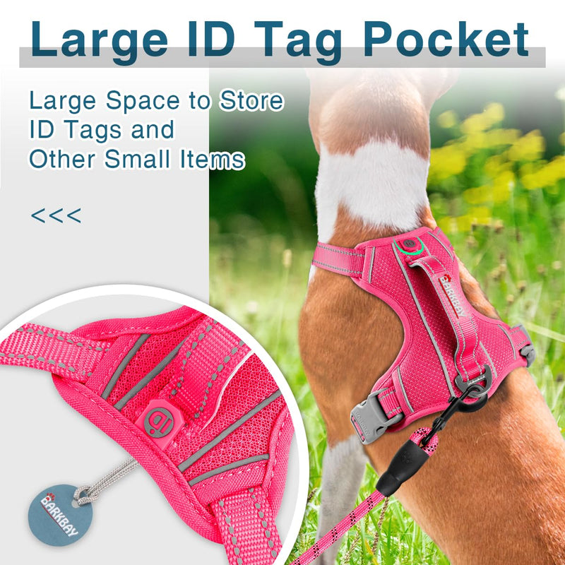 BARKBAY Dog Harness No Pull with ID Tag Pocket - Heavy Duty, Reflective, Easy Control for Large Dogs (Pink,M) Medium(Chest:22-27") Pink - BeesActive Australia