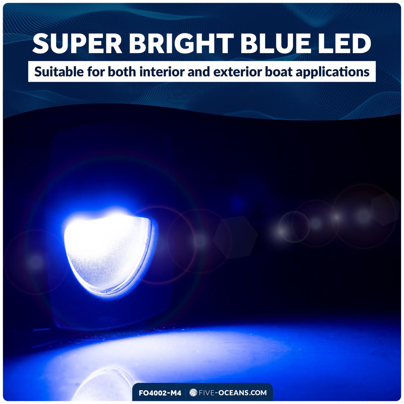 Five Oceans LED Companion Way Light, 4 Pack Blue LED Marine Courtesy Lights, Square for Boat Interior, Deck, Cockpit, for Pontoon, Sailboat, RVs, Caravan - FO4002-M4 Pack of 4 (Blue LED) - BeesActive Australia