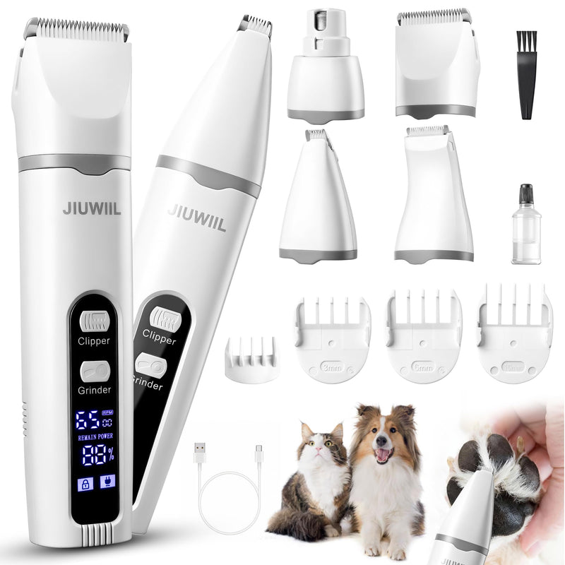 Dog Clippers for Grooming, 4 in 1 Dog Grooming Kit Hair Clipper with LCD Display, Dog Trimmer for Grooming, Dog Hair Trimmer for Paw Nail Grinder,Shaver Grooming Supplies for Pet Cats Dogs