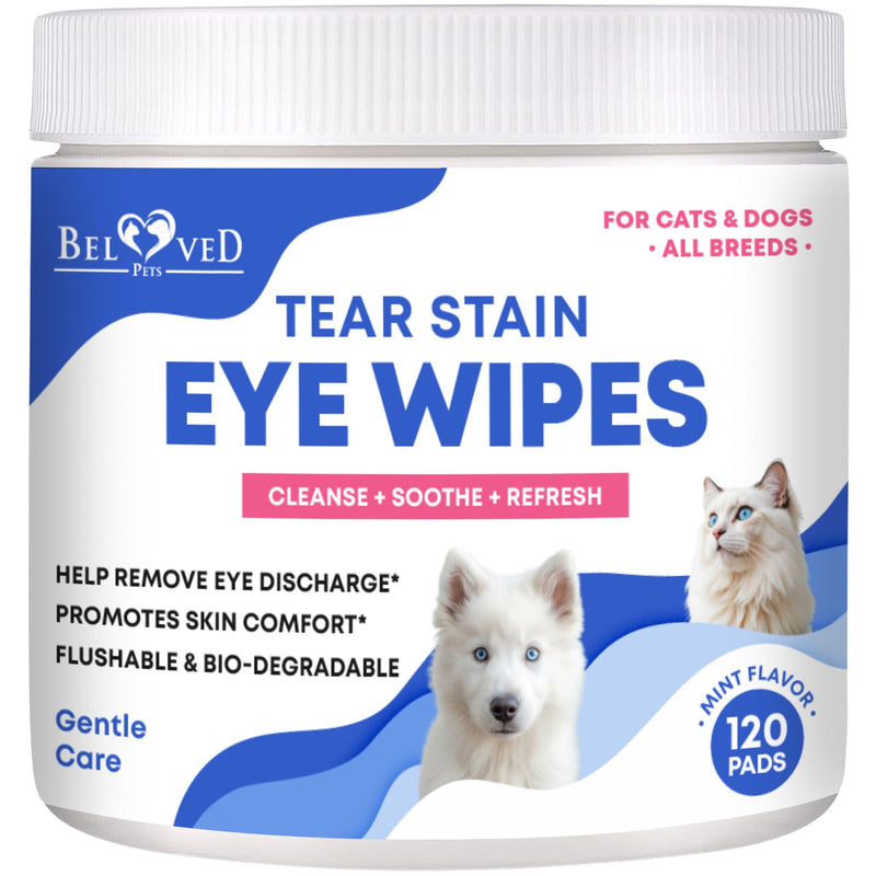 Beloved Pets Pet Eye Wash Drops & Wipes Help Prevent Allergies Symptoms, Infections, Runny, Dry Eyes, Tear Stains - Helps with Abrasions, Irritations - Dirt Crust & Discharge Remover (Eye Wipes) Eye Wipes