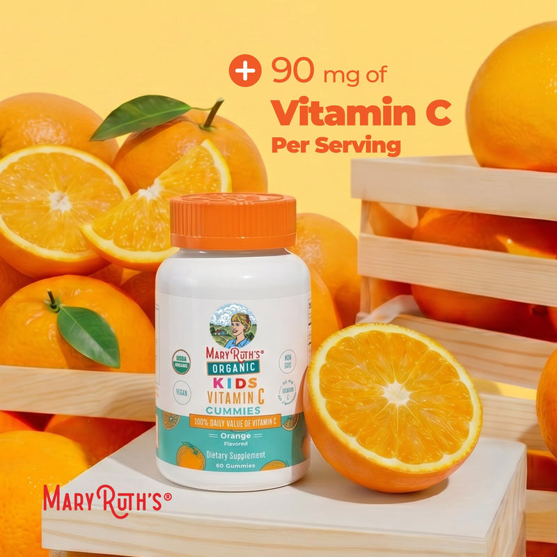 MARYRUTH'S Kids Vitamin C Gummies, 60 Servings, Immune Support Supplement | USDA Organic, Vegan, Non-GMO, Gluten Free