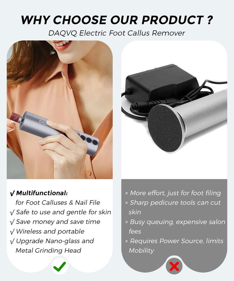 Electric Foot Callus Remover, 2-in-1 Cordless Pedicure Tools for Feet and Nail File with 80PCS Sandpaper Discs(3 Sizes), Aluminum Body with Adjustable Speed for Dead Skin, Cracked Heels & Home Carbonblack - BeesActive Australia