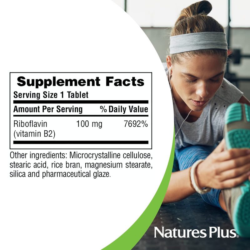 NaturesPlus Vitamin B2 100 mg - 90 Tablets - Supports Energy, Immune Health & Vibrant Hair, Skin, and Nails - Antioxidant Protection - Vegetarian, Gluten Free - 90 Servings 1 Count (Pack of 1)