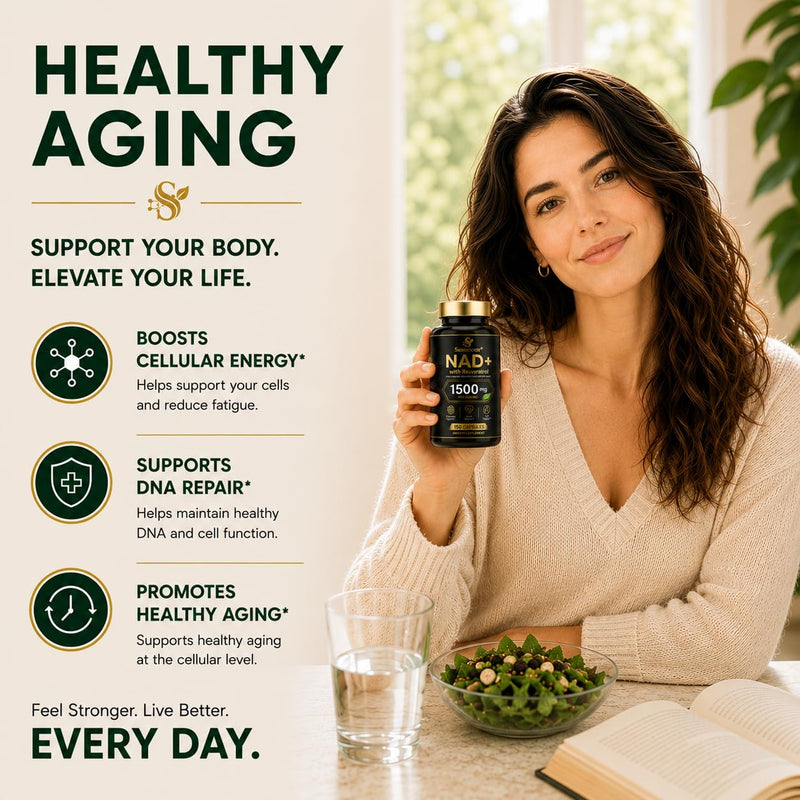 NAD Supplement 1500Mg, NAD+ Resveratrol Supplement Support Cellular Health for Women and Men, Energy & Healthy Aging, Non-GMO - 150 Count 150 Count (Pack of 1)