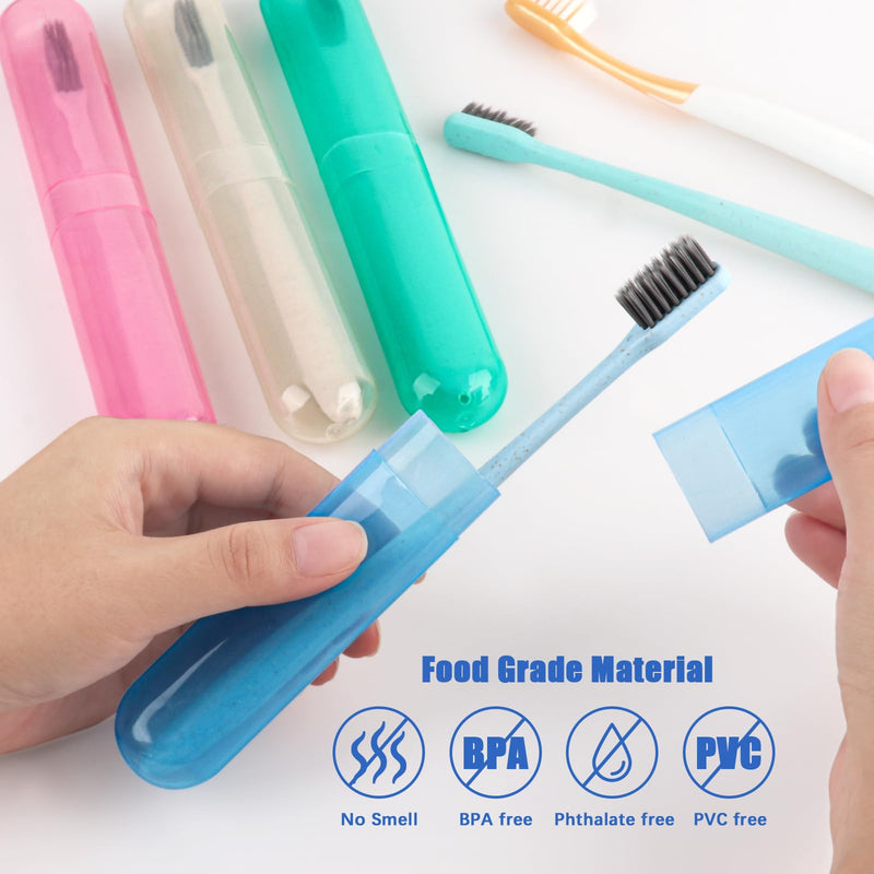 4 Pack Toothbrush Cases Travel Toothbrush Holder Portable Toothbrush Container Case Plastic Toothbrush Carrier Cover Case Toothbrush Protector for Traveling, Bathroom, School, Home, Camping Blue, Green, Pink, Beige - BeesActive Australia