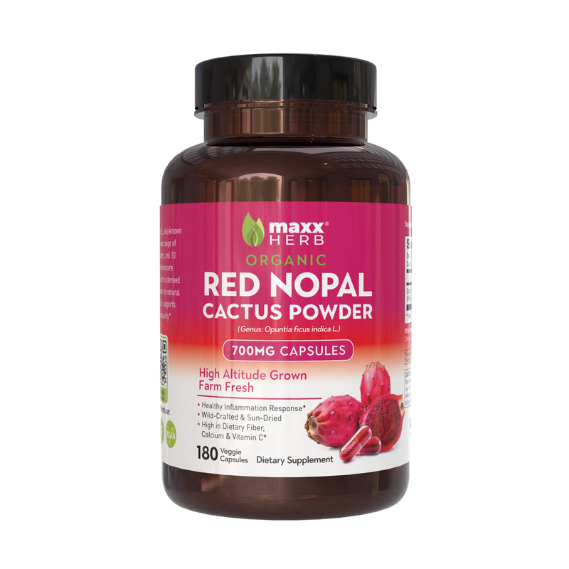 Red Nopal Cactus Capsules - Organic Prickly Pear Fiber, Vitamins, Antioxidant, Metabolic Support, No Added Sugar, Non-GMO, Gluten Free (180 Veggie Capsules)