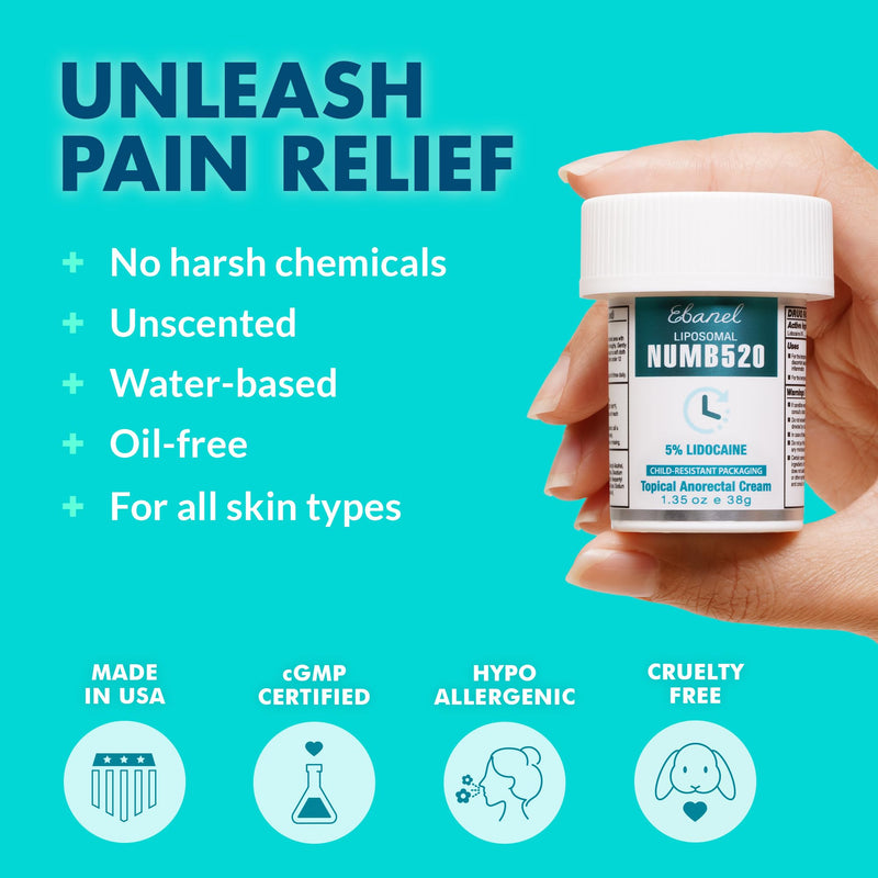 Ebanel Set of 5% Lidocaine Numbing Cream and 5% Lidocaine Spray Pain Relief Numbing Spray for Skin, Maximum Strength Topical Anesthetic to Numb Pain Burn Itch for Local and Anorectal Uses Numb520 & Spray