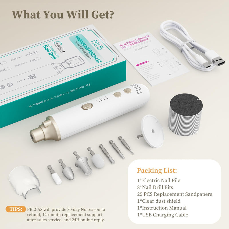 PELCAS 8 in 1 Cordless Nail Drill, Electric Nail Filer 5 Speeds Manicure & Pedicure Kit with LED Light, Electric Foot Callus Remover for Foot Callus, Toenail, Thick Nails, Finger Nails Golden - BeesActive Australia