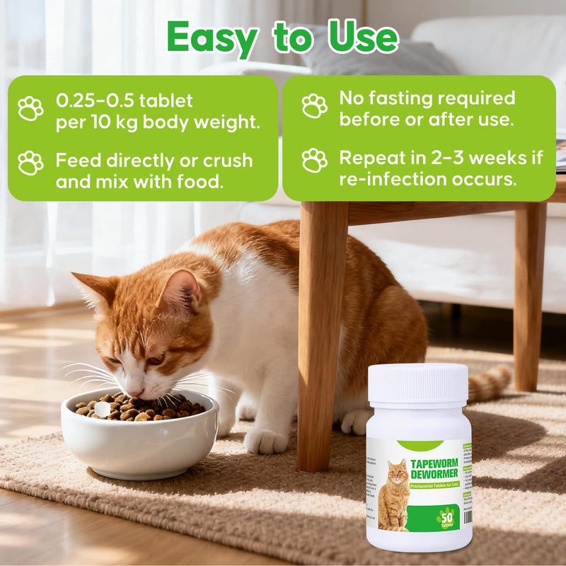 Tapeworm Dewormer for Cat, Prazi-qantl Tablets Tapeworm Treatment, Broad Spectrum for Cats and Kittens 6 Weeks and Older, Small & Easy to Administer, 50 Tablets