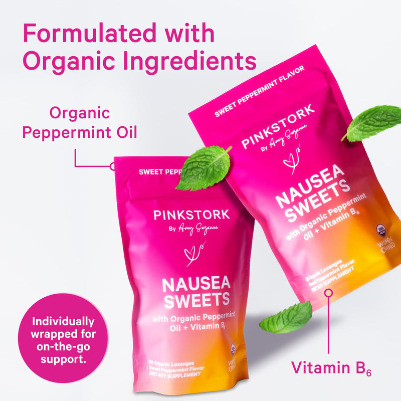 Pink Stork Organic Sweets Bundle, Peppermint + Ginger, 60 Lozenges | Morning Sickness Support, Motion Sickness Support, Added Vitamin B6, 1st Trimester Pregnancy Must Haves