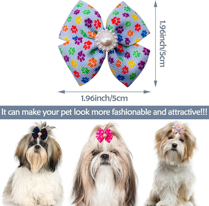 PET SHOW 20pcs Dog Hair Bows with Alligator Clips for Small Medium Dogs Bowknot Hair Clips Cat Puppy Yorkshire Grooming Hair Accessories Assorted (Paw Bone Printed) Paw Bone Printed - BeesActive Australia