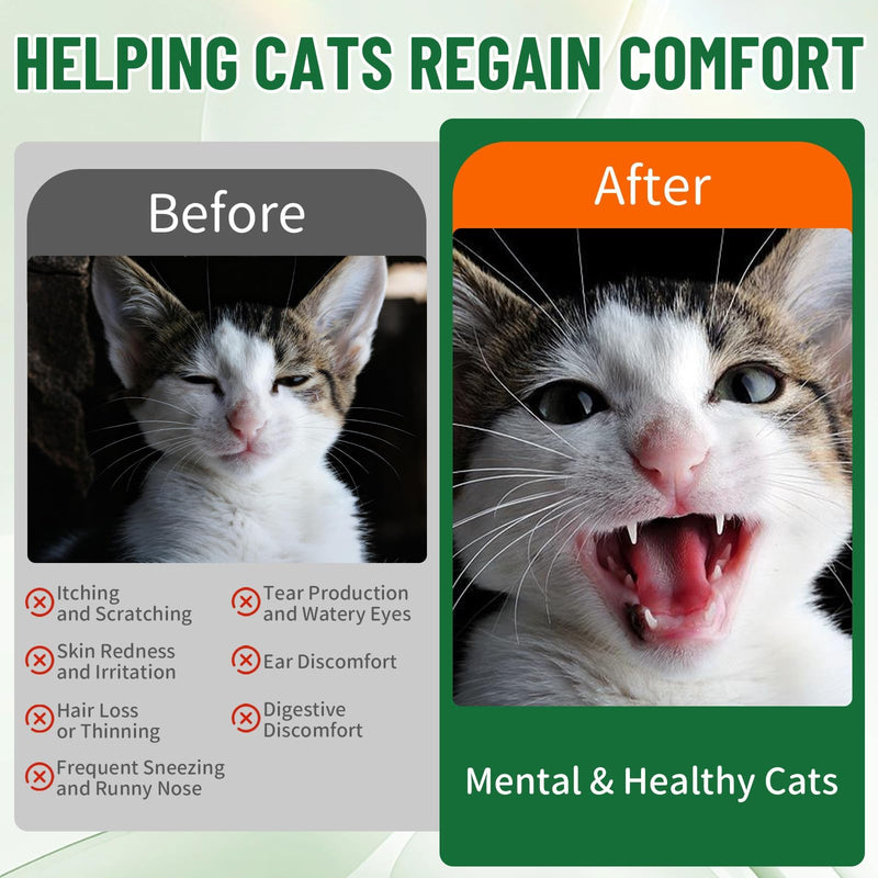 Cat Allergy Support Bundle, Daily Comfort Drops + Soft Chews for Cats, Immune, Skin & Coat Support, Seasonal Wellness, Chicken Flavor, 60ml + 200 Chews
