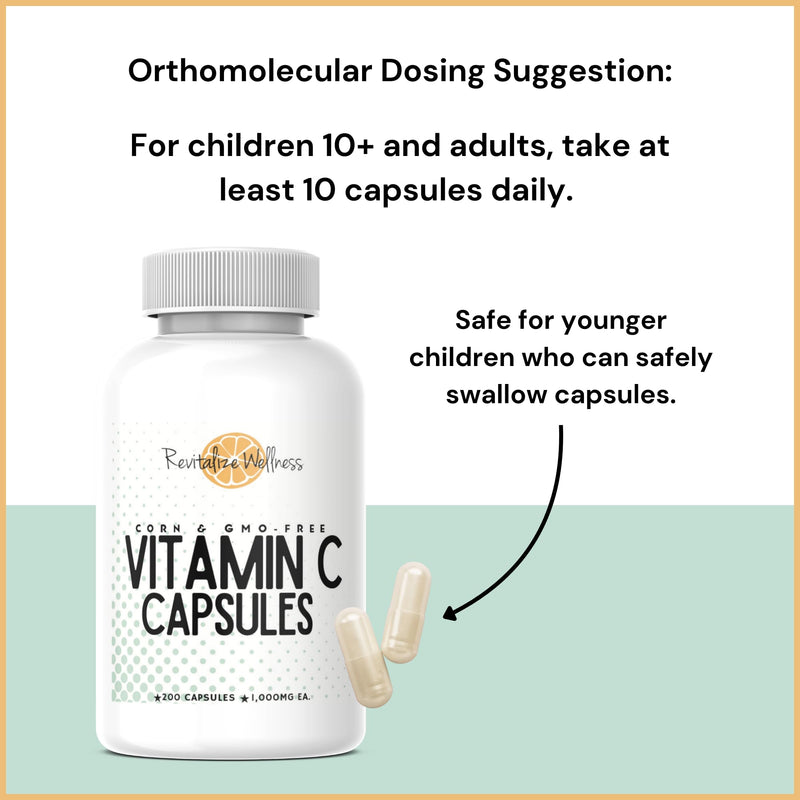Vitamin C Capsules | Pure, Corn, & GMO-Free | 1000 mg Vitamin C Per Capsule | 200 Capsules
