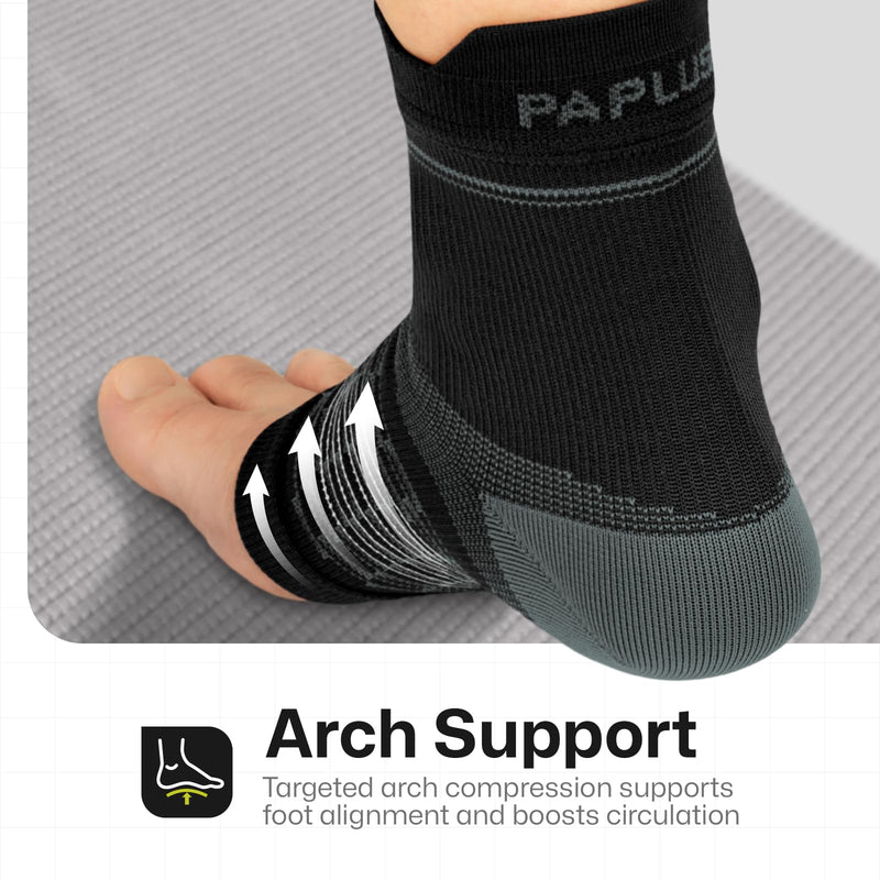 PAPLUS 3 Pairs Plantar Fasciitis Socks Women & Men - Ankle Compression Sleeve for Sprained Ankle, Heel Spur & Arch Support - Foot Brace for Achilles Tendonitis Relief, Arthritis Pain Black（3 pairs） Large - BeesActive Australia