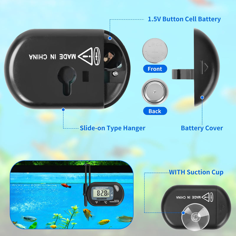 AQUANEAT Aquarium Thermometer, Fish Tank Thermometer, Digital Temperature Test, with Large LCD Display (6 Packs) 6 Packs